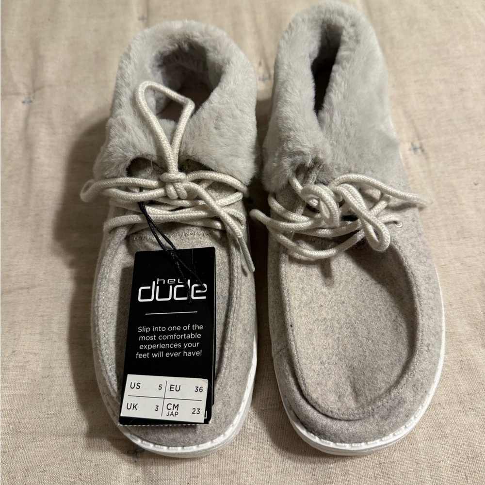 Hey Dude Gray fur-lined shoes
